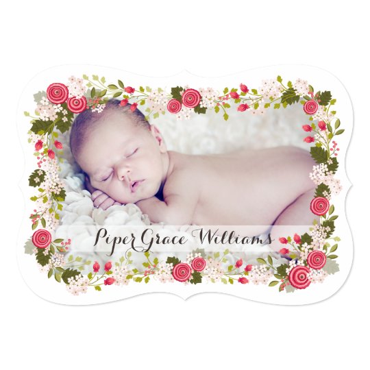 Sweet Pink Floral Baby Girl Birth Announcement | Zazzle.com