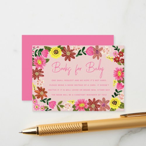 Sweet Pink floral Baby Shower Book Request Enclosure Card