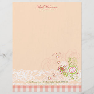 Sweet Pink Floral Blooms Checks Chic Lace Business Letterhead