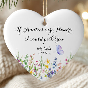 Sweet Pink Floral Botanical Auntie Keepsake Ceramic Ornament