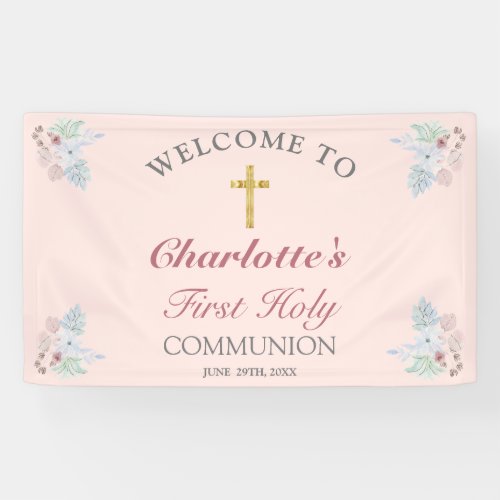 Sweet Pink Floral First Holy Communion Welcome Banner