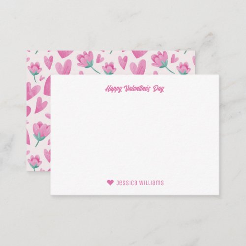 Sweet Pink Floral Heart Pattern Valentines Day Note Card