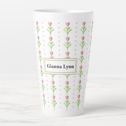 Sweet Pink Floral Hearts Monogrammed Latte Mug