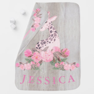 Sweet Pink Floral Jungle Safari Giraffe Baby Blanket