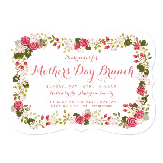 sweet pink floral mother s day brunch invitation zazzle com