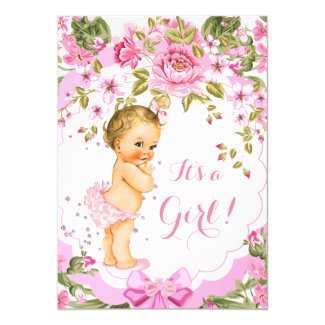 Sweet Pink Floral Rose Baby Shower Girl Blonde Card
