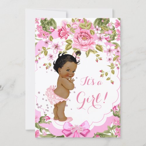 Sweet Pink Floral Rose Baby Shower Girl Ethnic Invitation