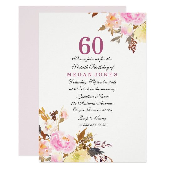 Sweet Pink Floral Script 60th Birthday Invitation | Zazzle.com