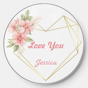 Sweet Pink Flower Valentine Love You Wireless Charger