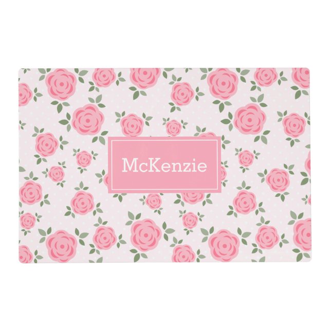 Sweet Pink Flowers Pattern Personalized Placemat (Front)