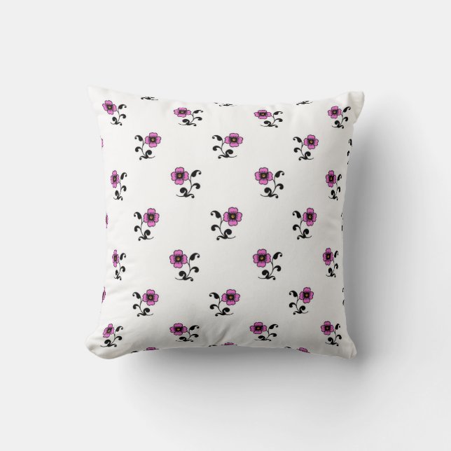 Sweet Pink Flowers Pattern Throw Pillow (Front)