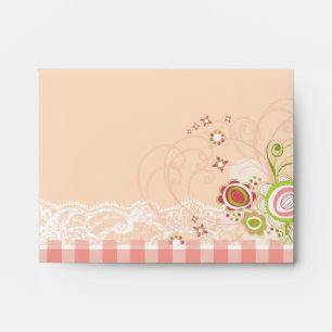 Sweet Pink Flowers Whimsical Floral Blooms Lace Envelope