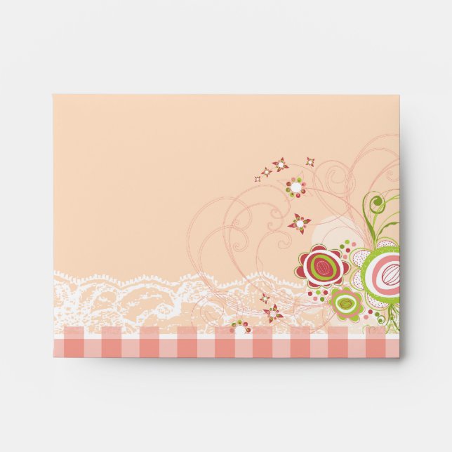 Sweet Pink Flowers Whimsical Floral Blooms Lace Envelope (Front)