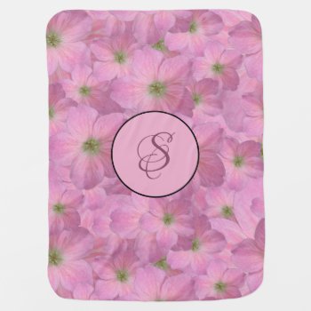 Sweet Pink Flowers With Custom Monogram Baby Blanket by KreaturFlora at Zazzle
