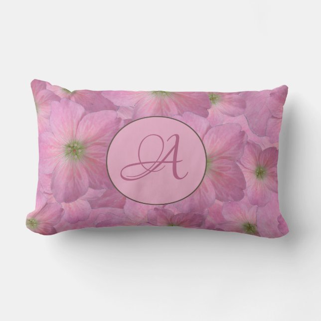 Sweet Pink Flowers with Custom Monogram Lumbar Pillow (Front)