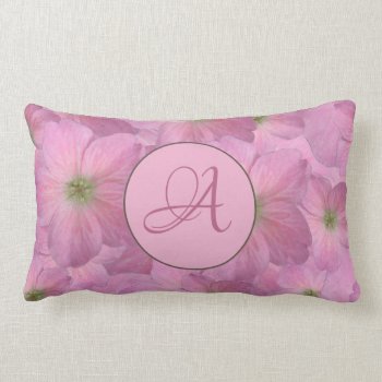 Sweet Pink Flowers With Custom Monogram Lumbar Pillow by KreaturFlora at Zazzle