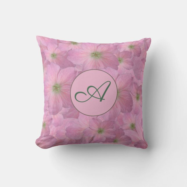 Sweet Pink Flowers with Custom Monogram Outdoor Pillow (Front)