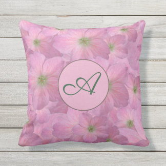 Sweet Pink Flowers with Custom Monogram Outdoor Pillow
