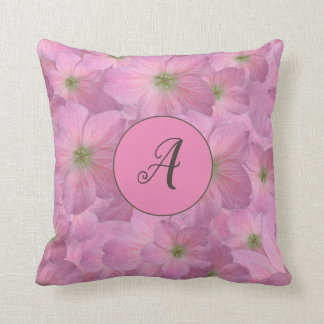 Sweet Pink Flowers with Custom Monogram Throw Pillow