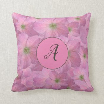 Sweet Pink Flowers With Custom Monogram Throw Pillow by KreaturFlora at Zazzle