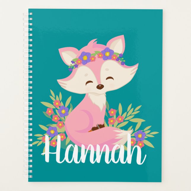 Sweet Pink Fox Personalized Planner (Front)