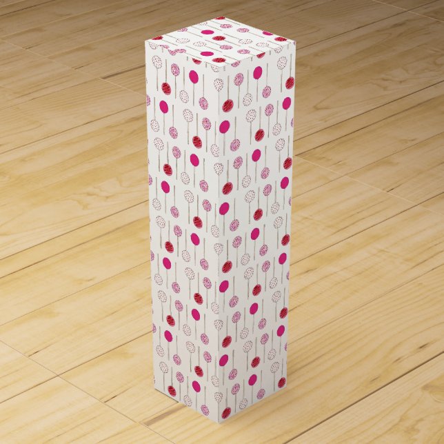Sweet Pink Frosted Cake Pops Bakery Birthday Party Wine Box (Front)