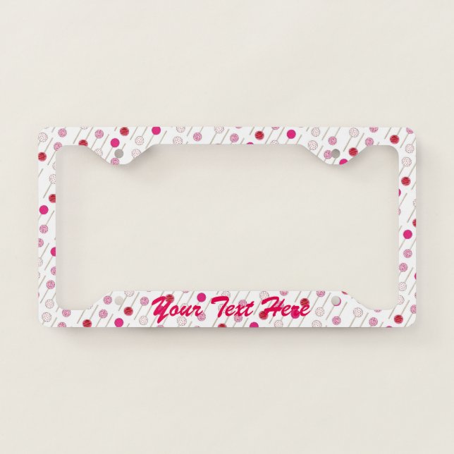 Sweet Pink Frosted Cake Pops Bakery Foodie Dessert License Plate Frame (Front)