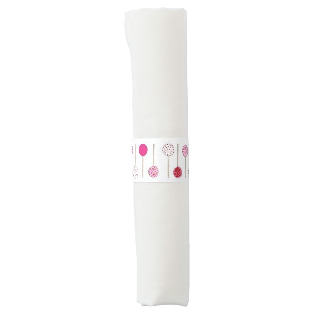 Sweet Pink Frosted Cake Pops Bakery Foodie Dessert Napkin Bands (Front)