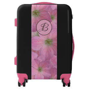 Sweet Pink Garden Flowers with Custom Monogram Luggage