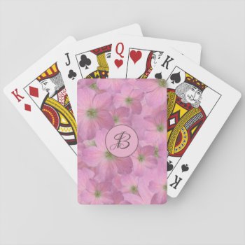 Sweet Pink Garden Flowers With Custom Monogram Playing Cards by KreaturFlora at Zazzle