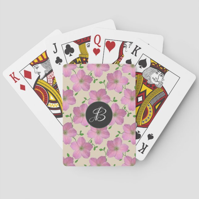 Sweet Pink Garden Flowers with Custom Monogram Poker Cards (Back)
