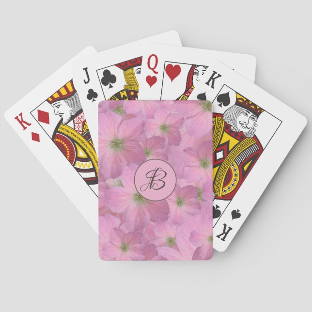Sweet Pink Garden Flowers with Custom Monogram Poker Cards (Back)