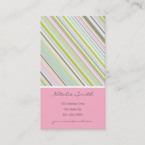 Sweet Pink Garden Stripes Fun Pattern Profile Card Business Card