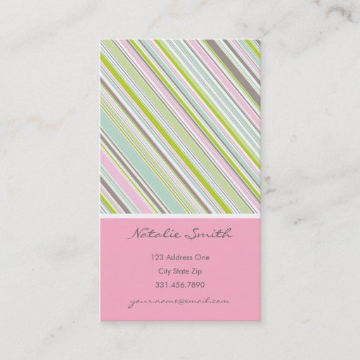 Customizable Sweet Pink Garden Stripes Fun Pattern Profile Card Business Card