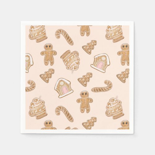 Sweet Pink Gingerbread Christmas pattern Napkins