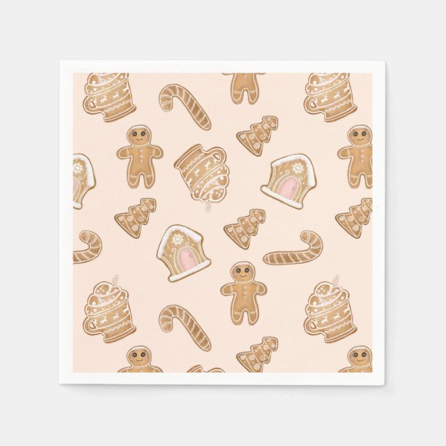 Sweet Pink Gingerbread Christmas pattern Napkins (Front)