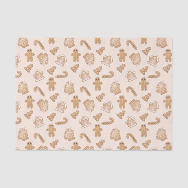 Sweet Pink Gingerbread Christmas pattern Tissue Paper (Front)