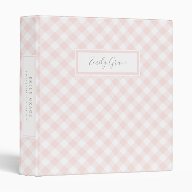 Sweet Pink Gingham Baby Photo Book  3 Ring Binder (Front/Spine)