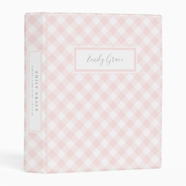 Sweet Pink Gingham Baby Photo Book Mini Binder (Front/Spine)