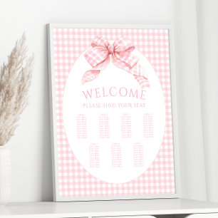 Sweet Pink Gingham Bow Baby Shower Seating Chart