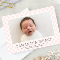 Sweet Pink Gingham Pattern | Birth Announcement