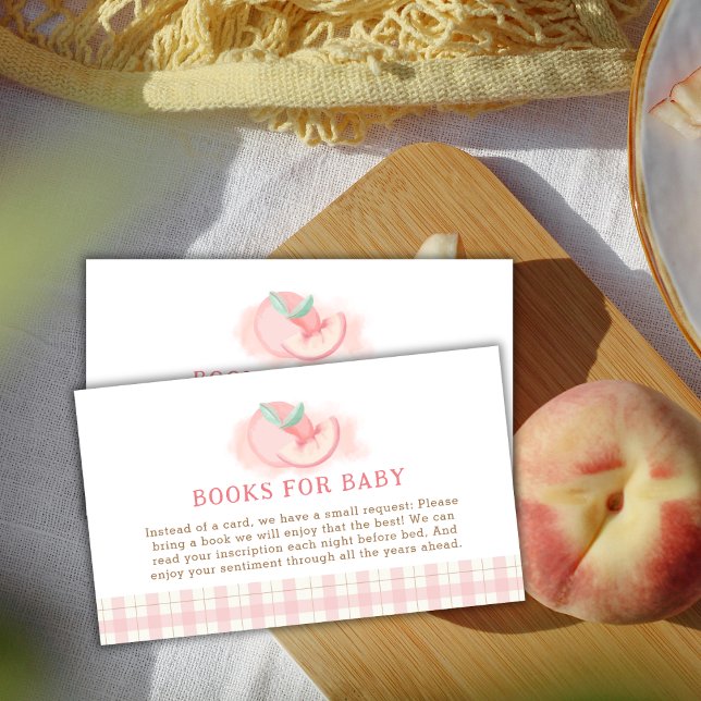 Sweet Pink Gingham Peach Books For Baby Shower  Enclosure Card (Sweet Pink Gingham Peach Books For Baby Shower Enclosure Card)
