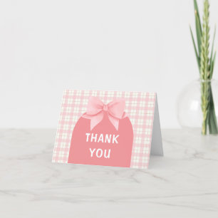 Sweet Pink Gingham Plaid Arch Bow Baby Shower  Letterpress Thank You Card