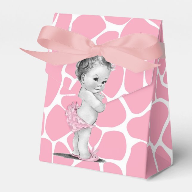 Sweet Pink Giraffe Baby Shower Favor Boxes (Front Side)