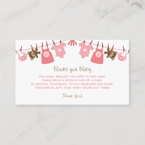 Sweet Pink Girl Baby Shower Books for Baby Enclosure Card