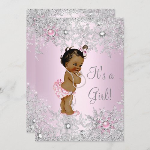 Sweet Pink Girl Girl Baby Shower Snowflake Ethnic Invitation