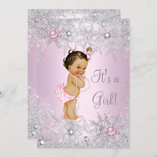 Sweet Pink Girl Girl Baby Shower Snowflake Winter Invitation