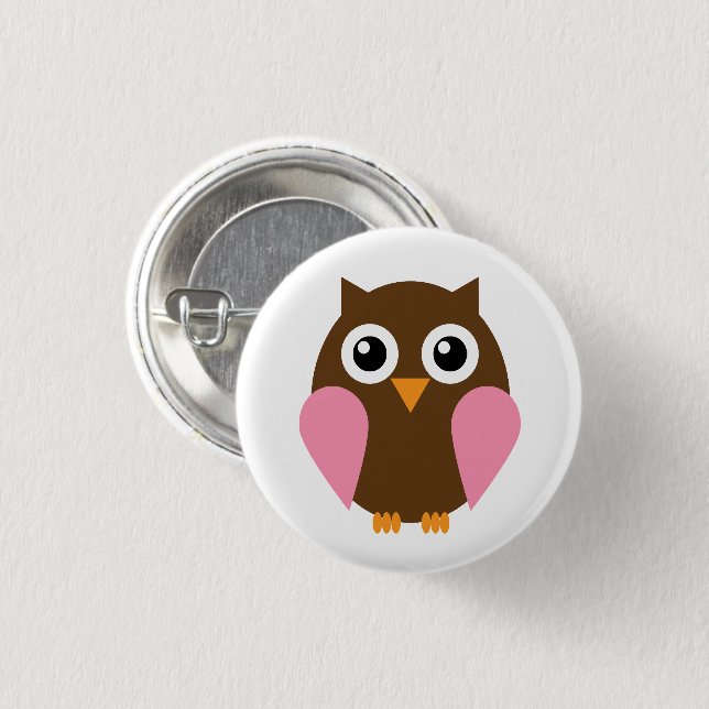 Sweet Pink Girl Owl Illustration Pinback Button (Front & Back)