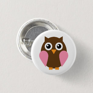 Sweet Pink Girl Owl Illustration Pinback Button