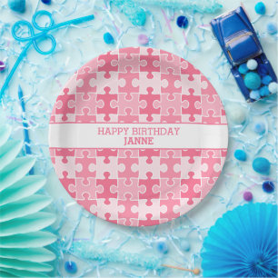 Sweet Pink Girly Puzzle Pieces Paper Plates